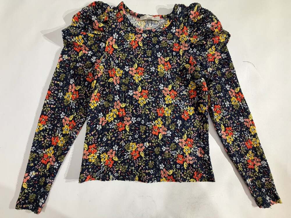 LOFT Navy Floral Smocked Blouse Long Sleeve Ditsy Cottagecore XXSP